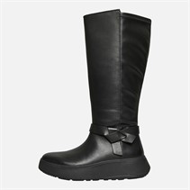 FitFlop Womens F-Mode Folded-Knot Flatform Tall Stretch Boots Black