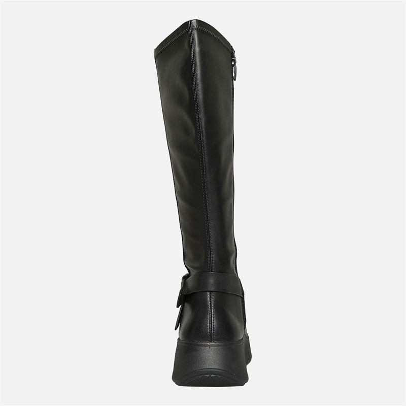 FitFlop Womens F-Mode Folded-Knot Flatform Tall Stretch Boots Black