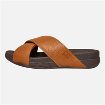 FitFlop Mens Surfer Mens Tumbled-Leather Cross Strap Sliders Light Tan
