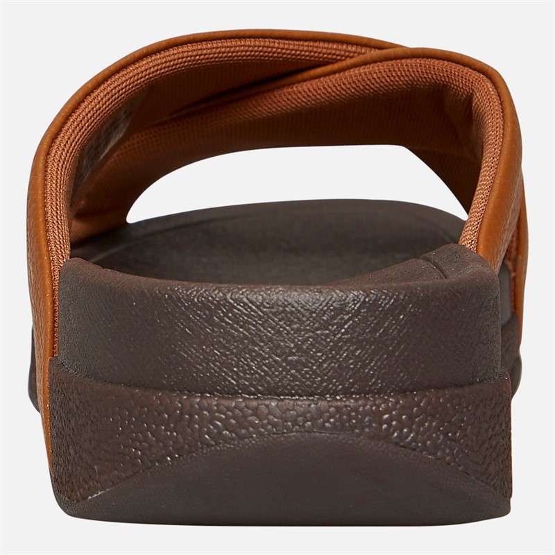 FitFlop Mens Surfer Mens Tumbled-Leather Cross Strap Sliders Light Tan