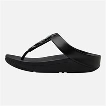 FitFlop Womens Fino Stone Trim Toe Post Sandals Black