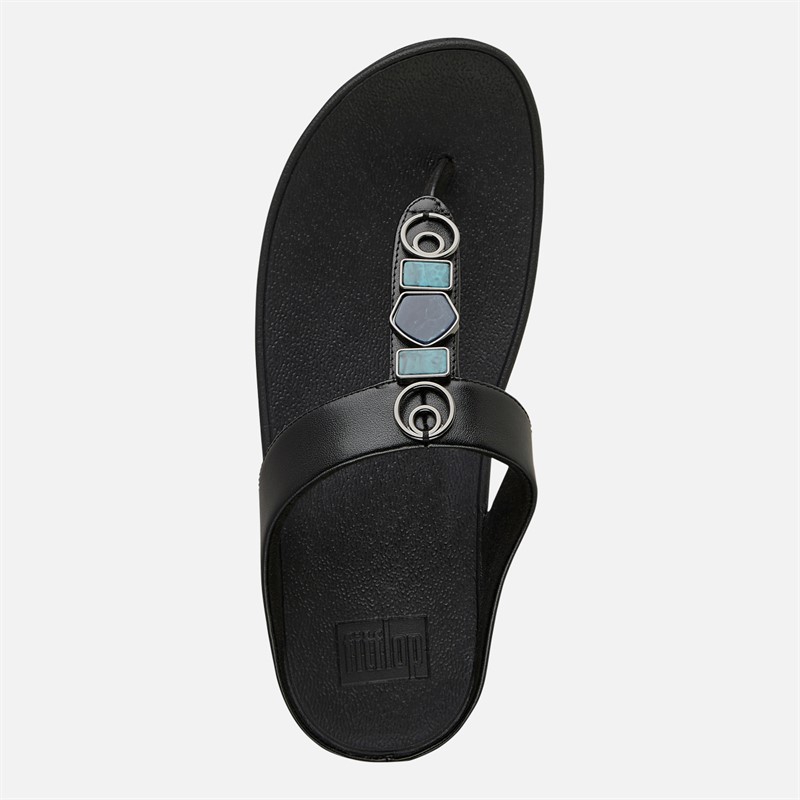 FitFlop Womens Fino Stone Trim Toe Post Sandals Black