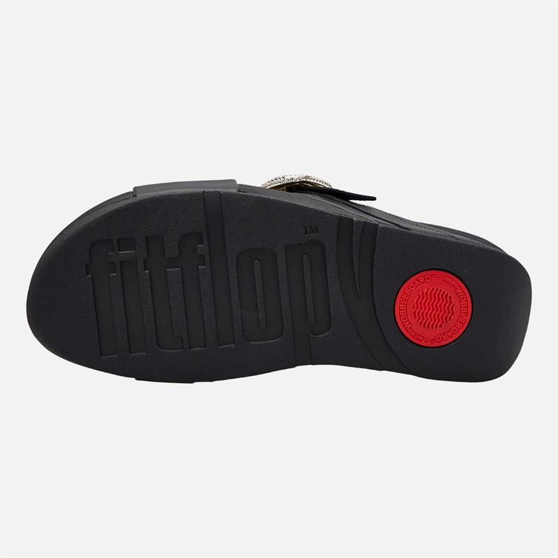 FitFlop Womens Lulu Crystal Buckle Leather Cross Strap Sliders Black