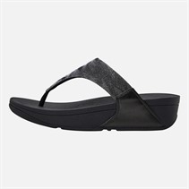 FitFlop Womens Lulu Glitz Toe Post Sandals All Black