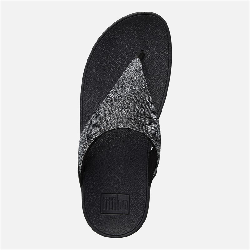 FitFlop Womens Lulu Glitz Toe Post Sandals All Black