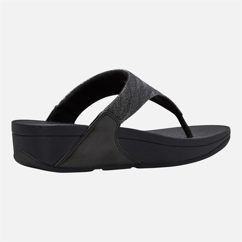 FitFlop Womens Lulu Glitz Toe Post Sandals All Black