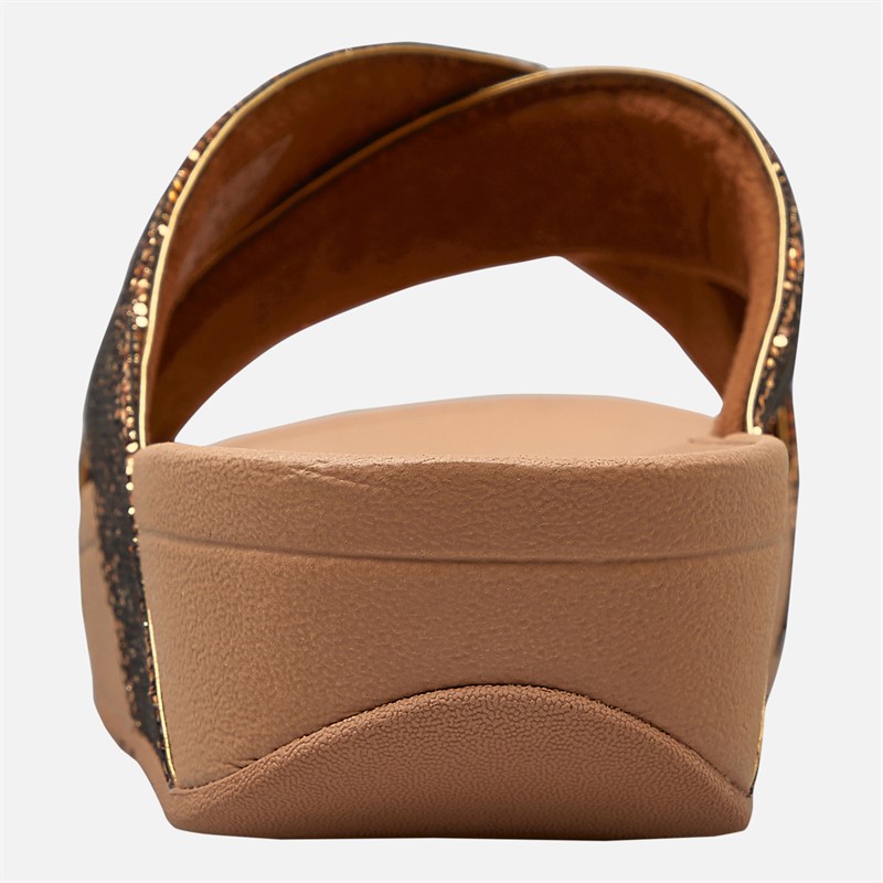 FitFlop Womens Lulu Glitterball Cross Strap Sliders Old Gold