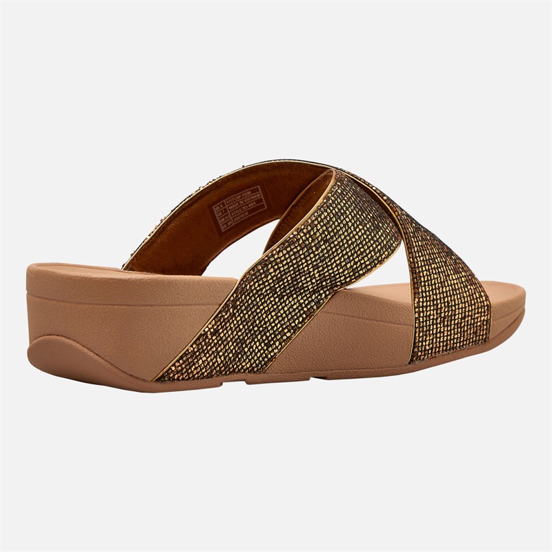 FitFlop Womens Lulu Glitterball Cross Strap Sliders Old Gold