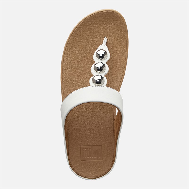 FitFlop Womens Fino Mirror Dome Leather Toe Post Sandals Urban White