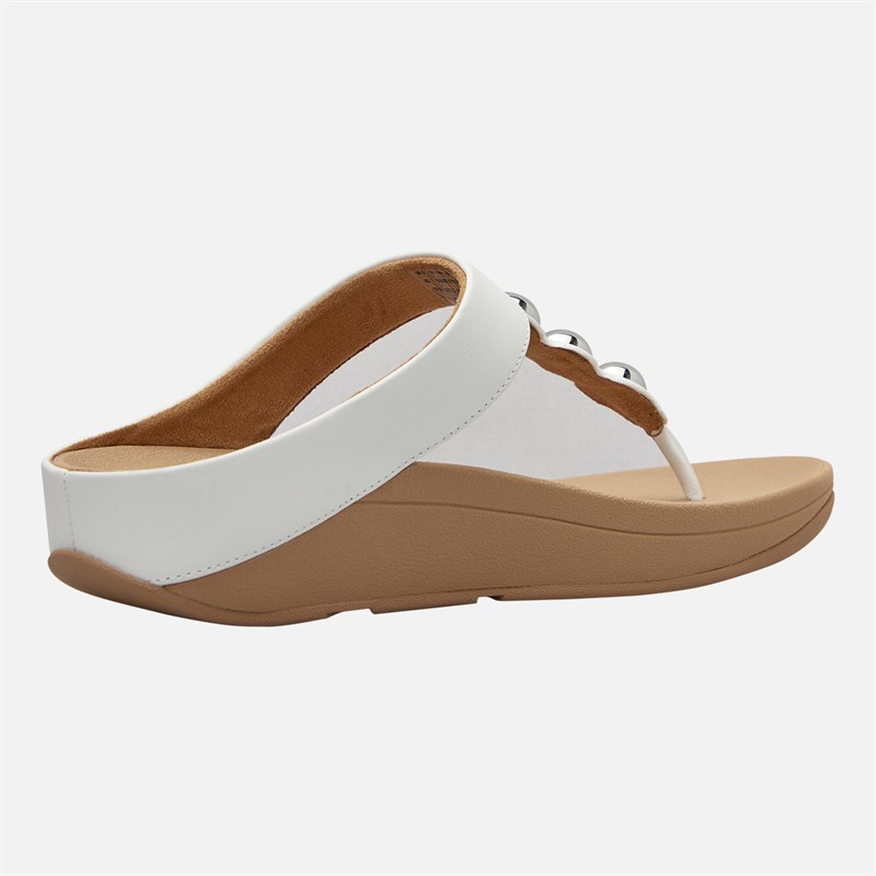 FitFlop Womens Fino Mirror Dome Leather Toe Post Sandals Urban White