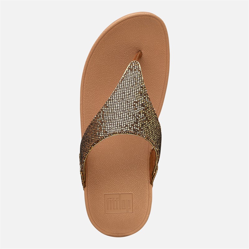 FitFlop Womens Lulu Glitterball Toe Post Sandals Old Gold