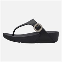 FitFlop Womens Lulu Crystal Buckle Leather Toe Post Sandals Black