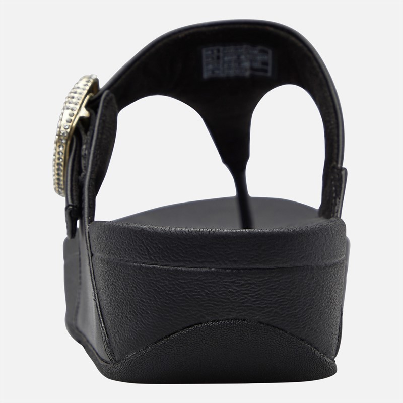 FitFlop Womens Lulu Crystal Buckle Leather Toe Post Sandals Black