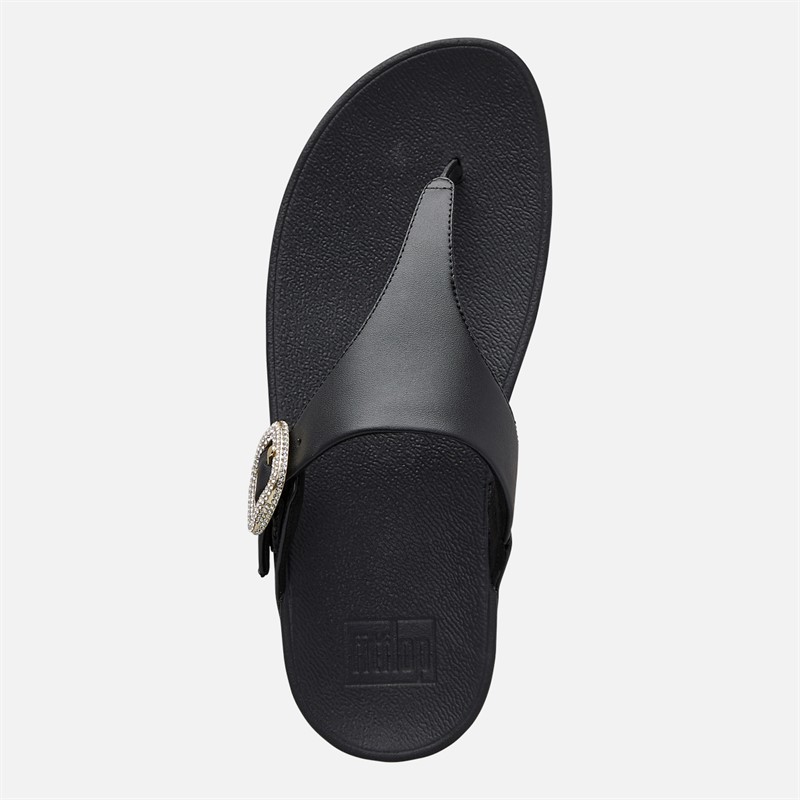 FitFlop Womens Lulu Crystal Buckle Leather Toe Post Sandals Black