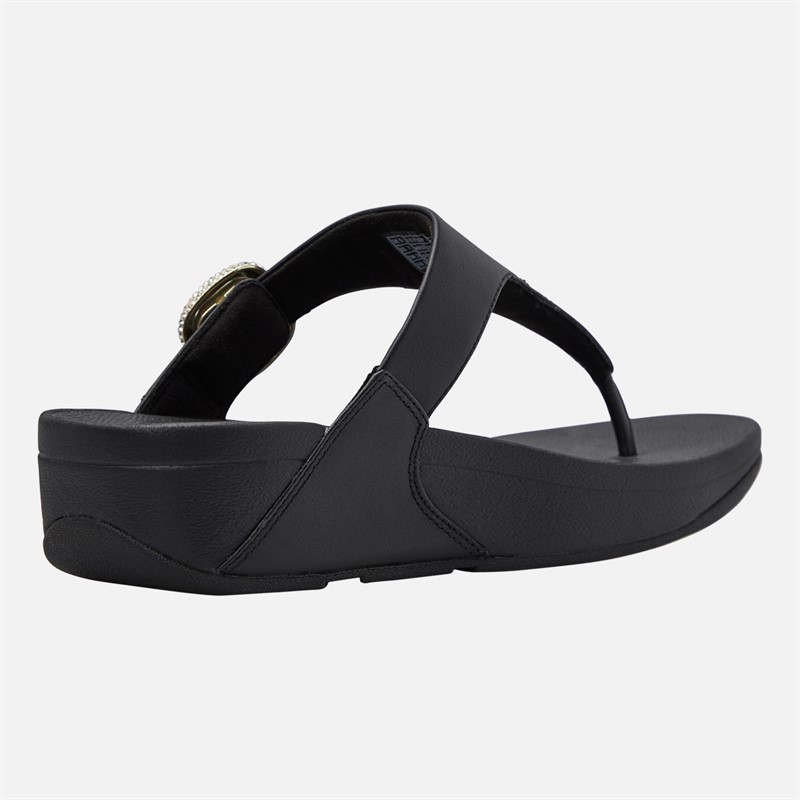 FitFlop Womens Lulu Crystal Buckle Leather Toe Post Sandals Black