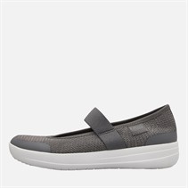 FitFlop Womens Uberknit Metallic Weave Mary Jane Shoes Charcoal/Metallic Pewter