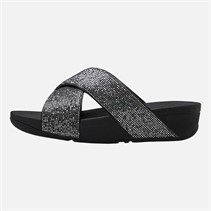 FitFlop Womens Lulu Glitterball Cross Strap Sliders Silver