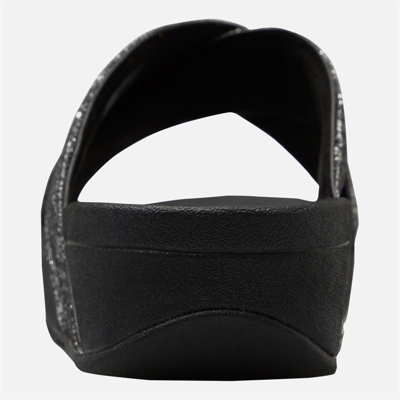 FitFlop Womens Lulu Glitterball Cross Strap Sliders Silver