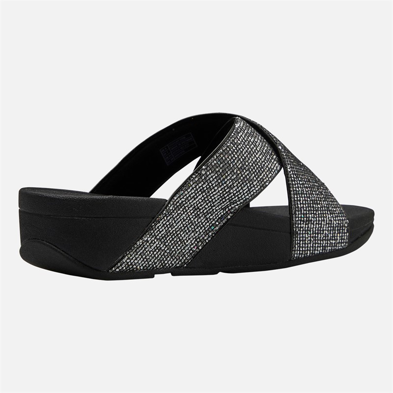 FitFlop Womens Lulu Glitterball Cross Strap Sliders Silver
