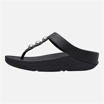 FitFlop Womens Fino Mirror Dome Leather Toe Post Sandals Black