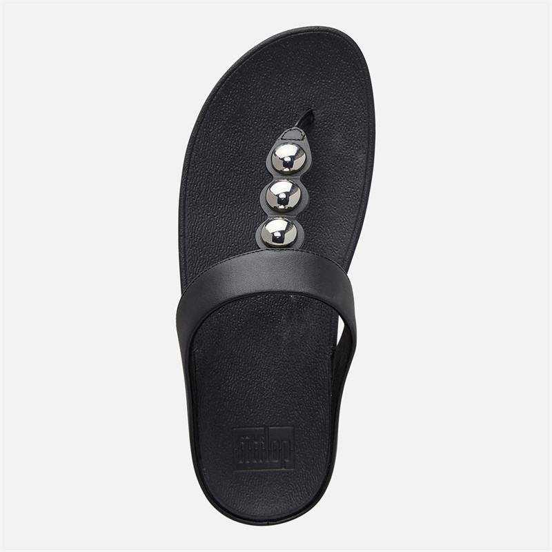 FitFlop Womens Fino Mirror Dome Leather Toe Post Sandals Black