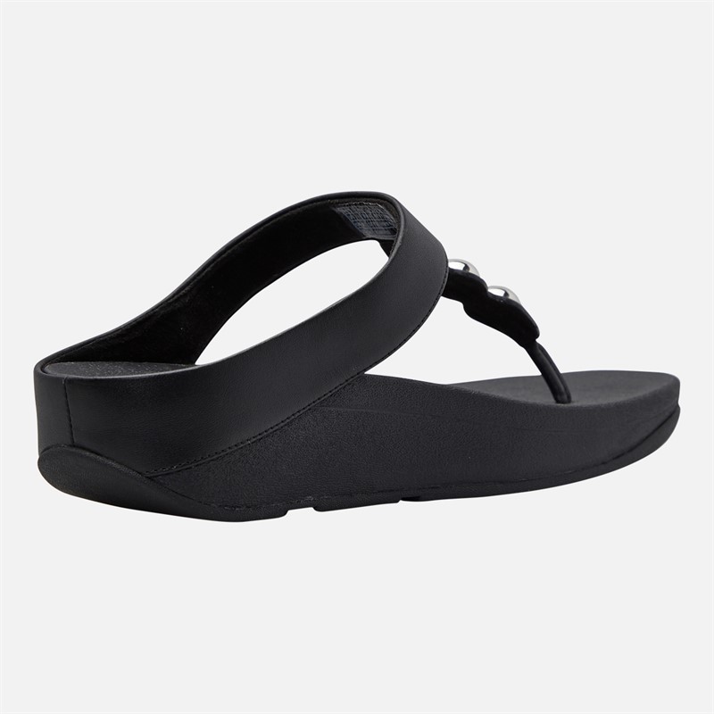 FitFlop Womens Fino Mirror Dome Leather Toe Post Sandals Black