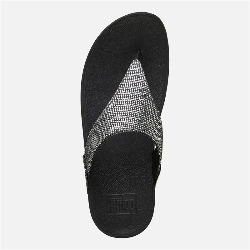 FitFlop Womens Lulu Glitterball Toe Post Sandals Silver