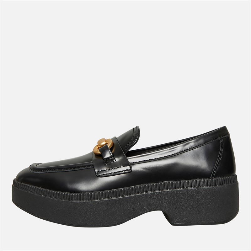 FitFlop Womens Luma Chunky Snaffle Leather Demi Wedge Loafers Black - Size 7