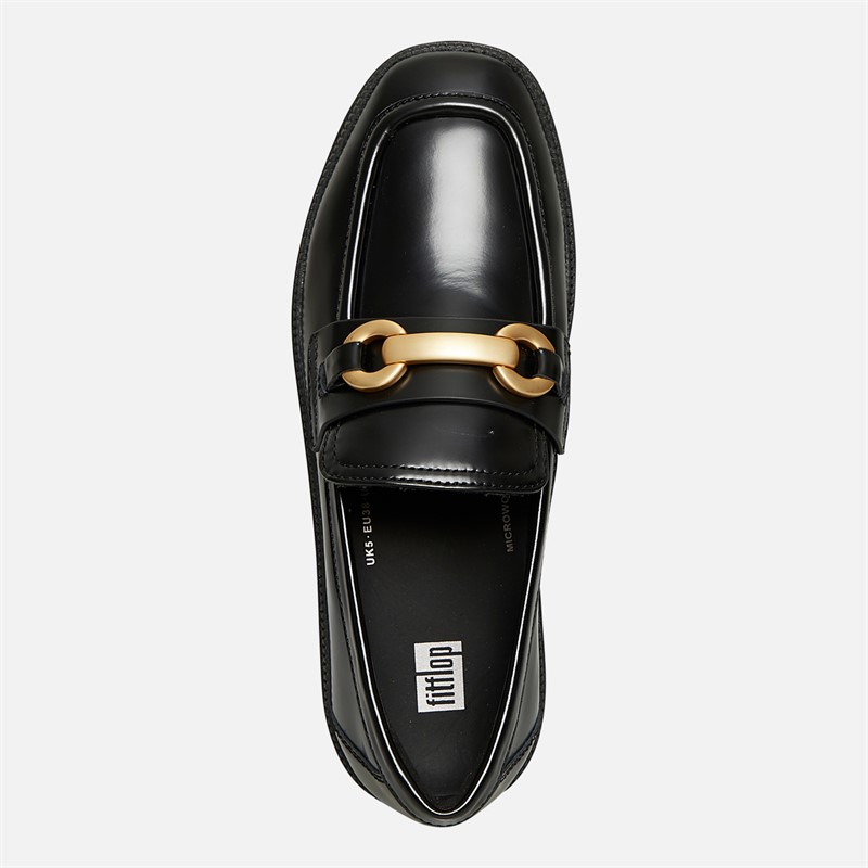 FitFlop Womens Luma Chunky Snaffle Leather Demi Wedge Loafers Black