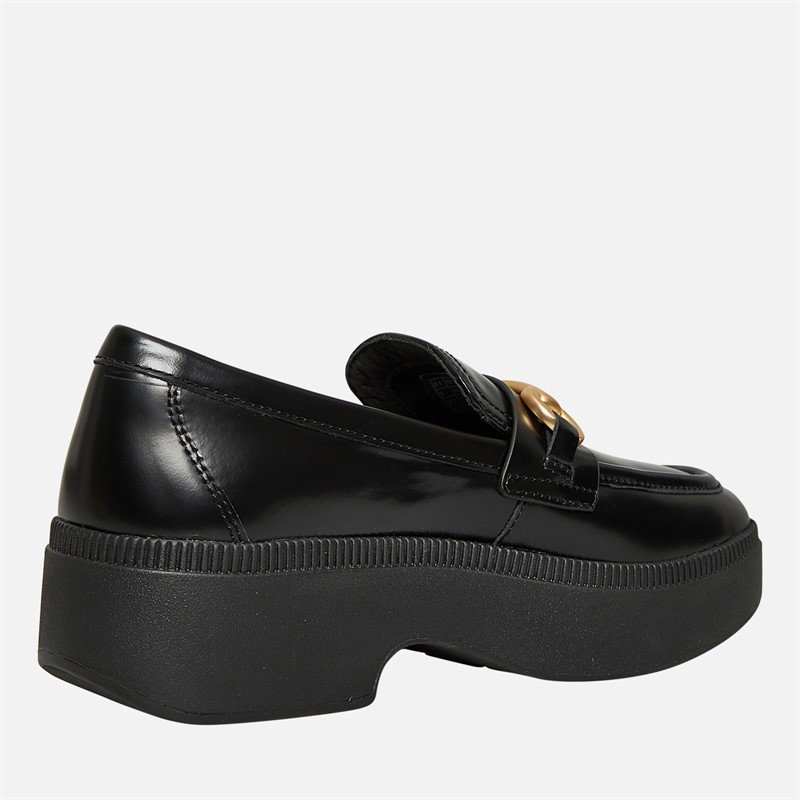 FitFlop Womens Luma Chunky Snaffle Leather Demi Wedge Loafers Black