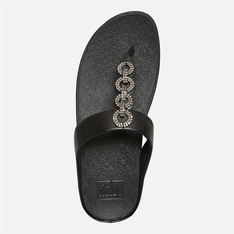 FitFlop Womens Fino Sparkle Toe Post Sandals All Black