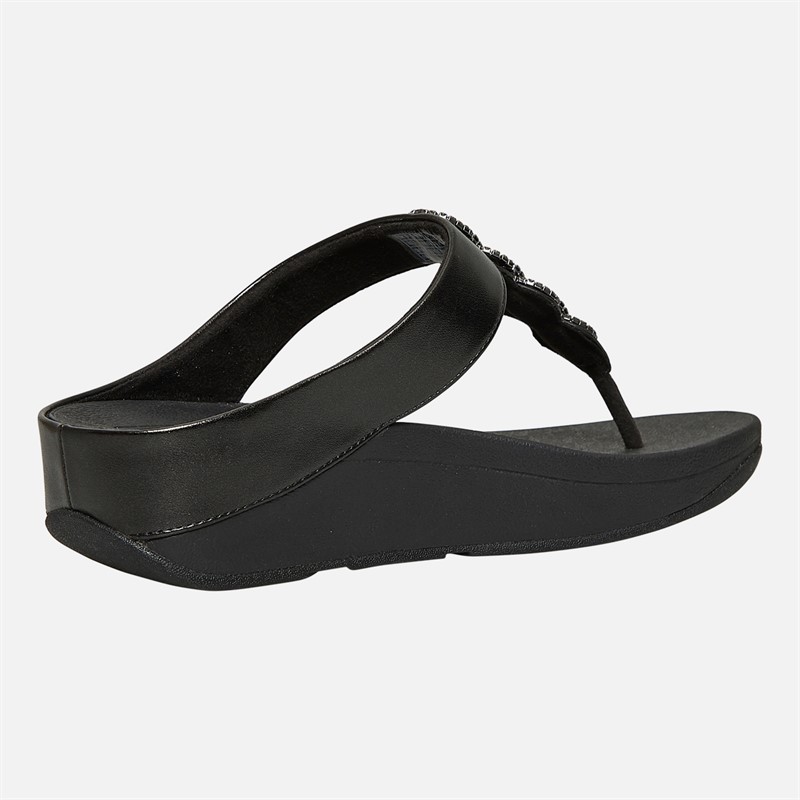 FitFlop Womens Fino Sparkle Toe Post Sandals All Black