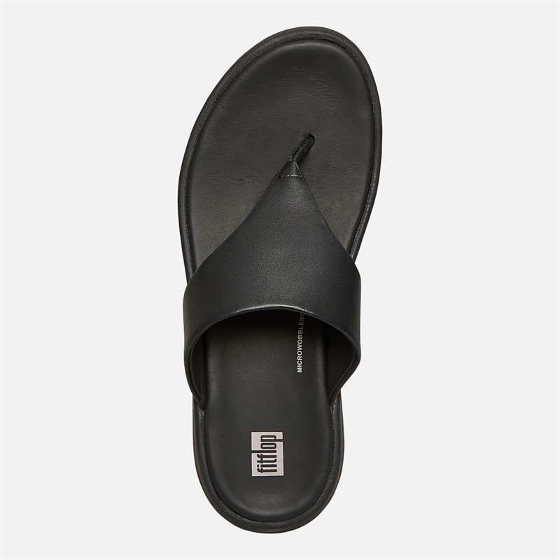 FitFlop Womens Leather Flatform Toe Post Sandals All Black