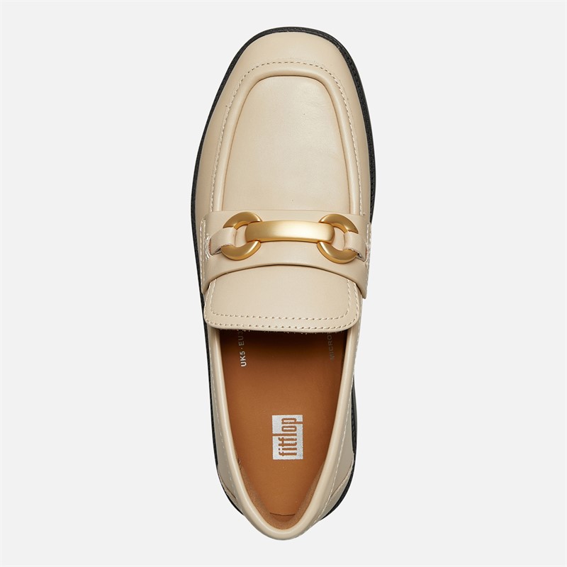 FitFlop Womens Luma Chunky Snaffle Leather Demi Wedge Loafers Stone Beige