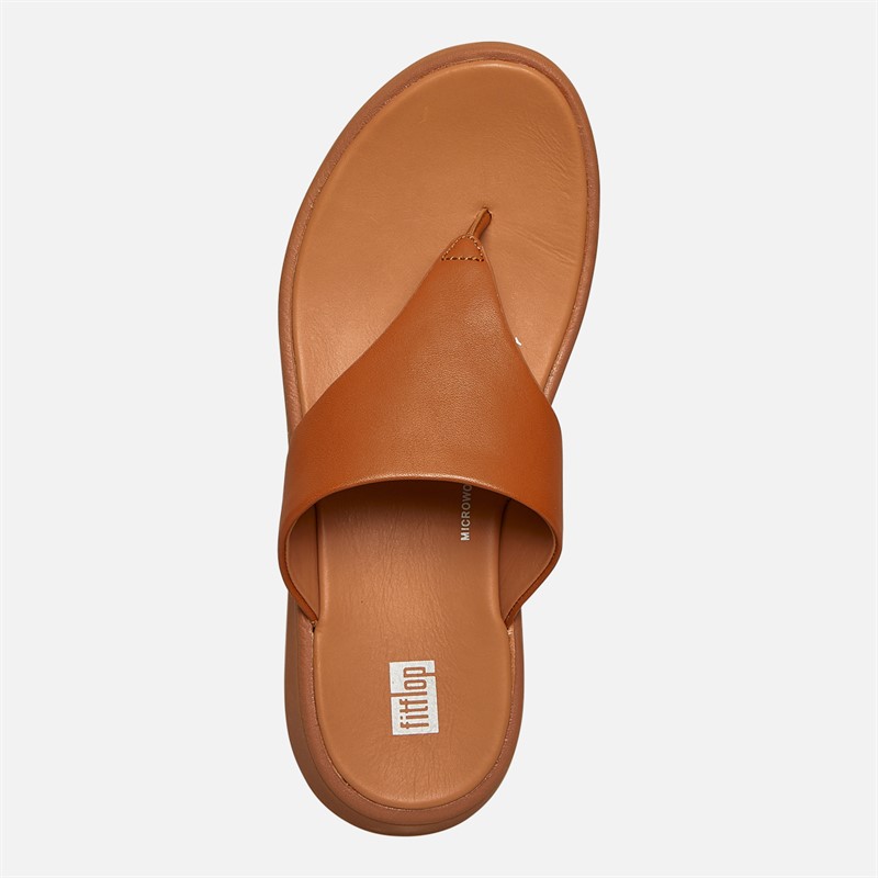 FitFlop Womens Leather Flatform Toe Post Sandals Light Tan