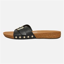 FitFlop Womens Iqushion Adjustable Buckle Leather/Cork Sliders Black