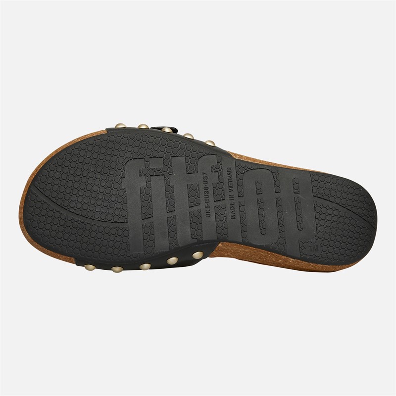 FitFlop Womens Iqushion Adjustable Buckle Leather/Cork Sliders Black