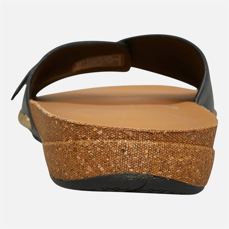 FitFlop Womens Iqushion Adjustable Buckle Leather/Cork Sliders Black