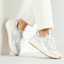 FitFlop Womens F-mode Suede/Knit Flatform Slip On Laced Trainers Urban White/French Grey