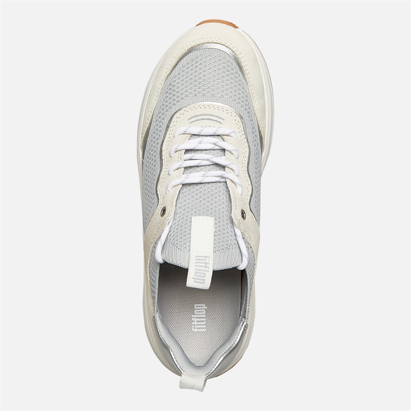 FitFlop Womens F-mode Suede/Knit Flatform Slip On Laced Trainers Urban White/French Grey