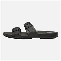 FitFlop Womens Gracie Rubber Buckle Two Bar Leather Sliders All Black
