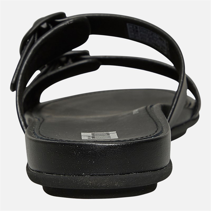 FitFlop Womens Gracie Rubber Buckle Two Bar Leather Sliders All Black