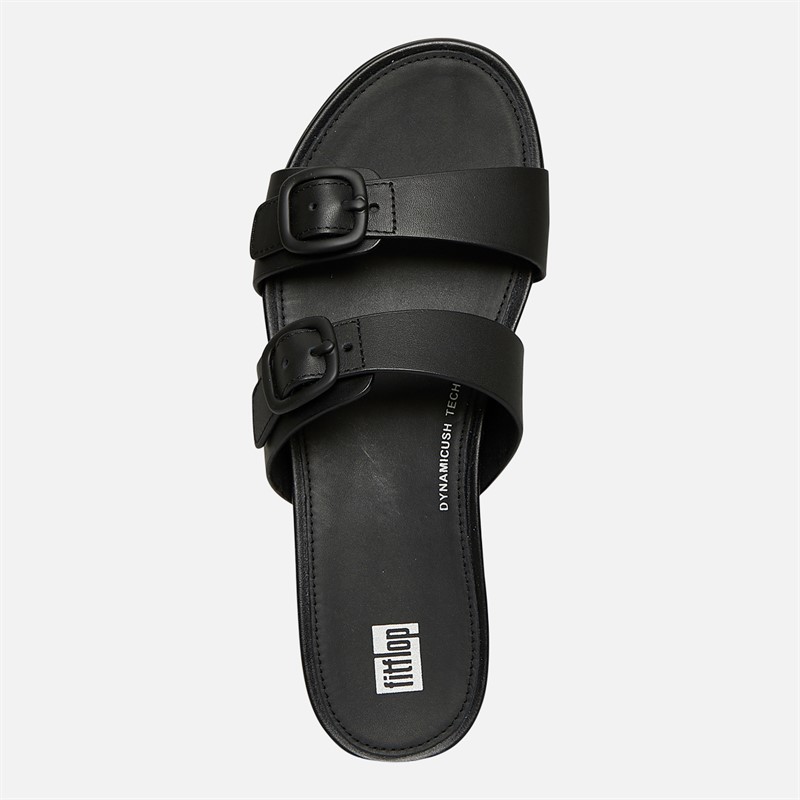 FitFlop Womens Gracie Rubber Buckle Two Bar Leather Sliders All Black