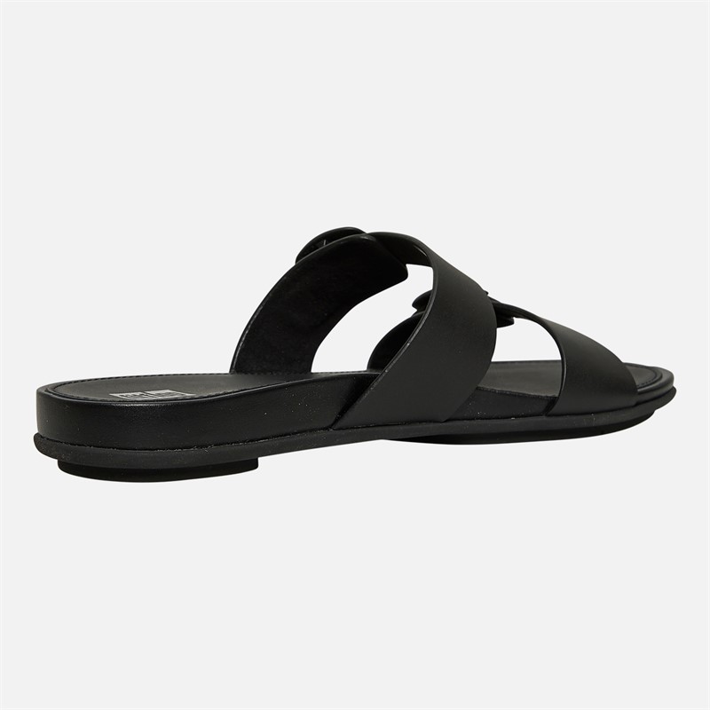 FitFlop Womens Gracie Rubber Buckle Two Bar Leather Sliders All Black