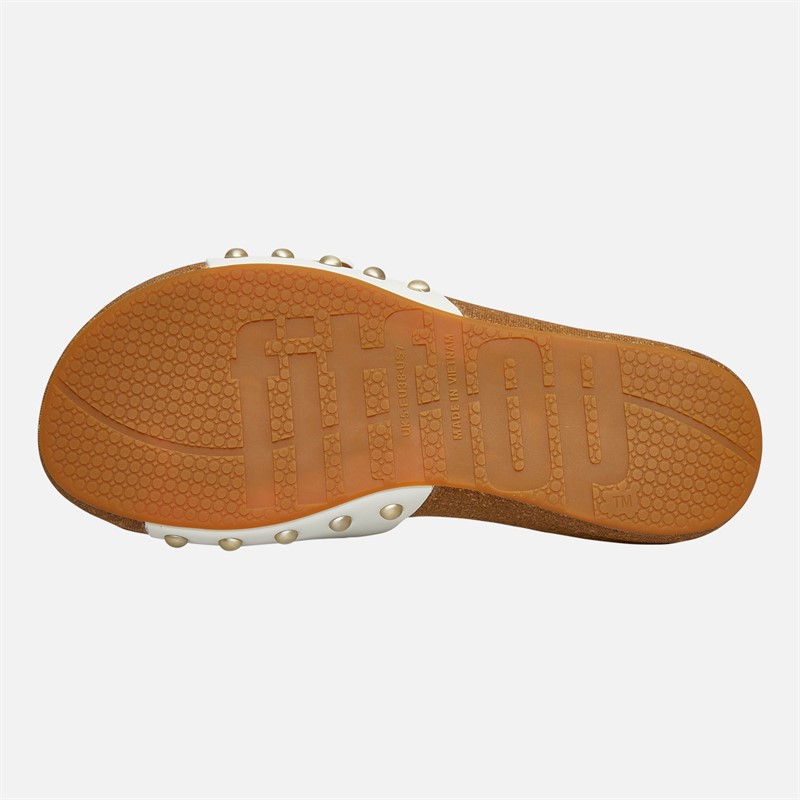 FitFlop Womens Iqushion Adjustable Buckle Leather/Cork Sliders Urban White