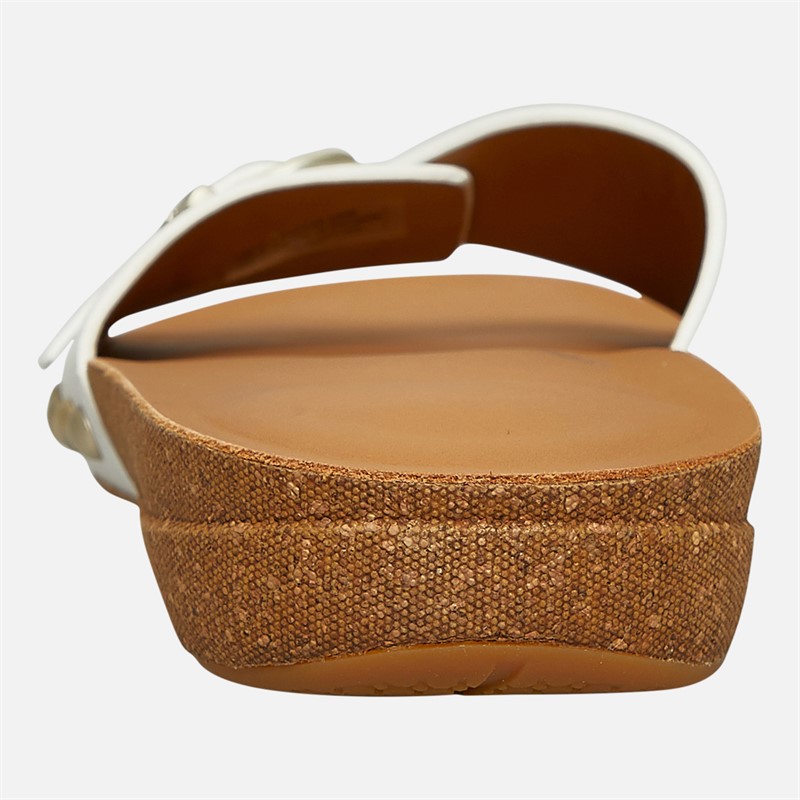 FitFlop Womens Iqushion Adjustable Buckle Leather/Cork Sliders Urban White