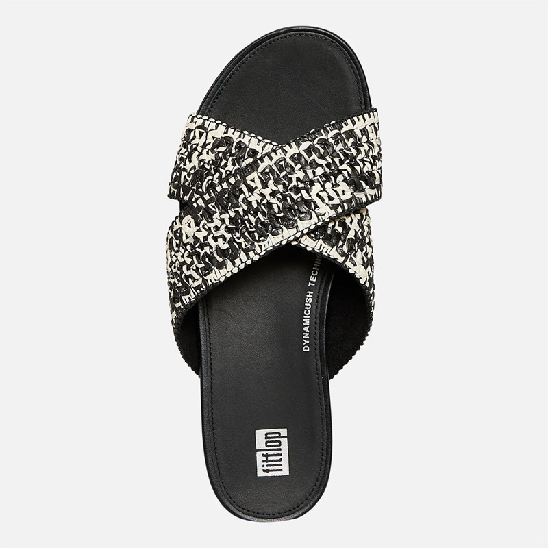 FitFlop Womens Gracie Woven Cross Sliders Black/Ivory Mix