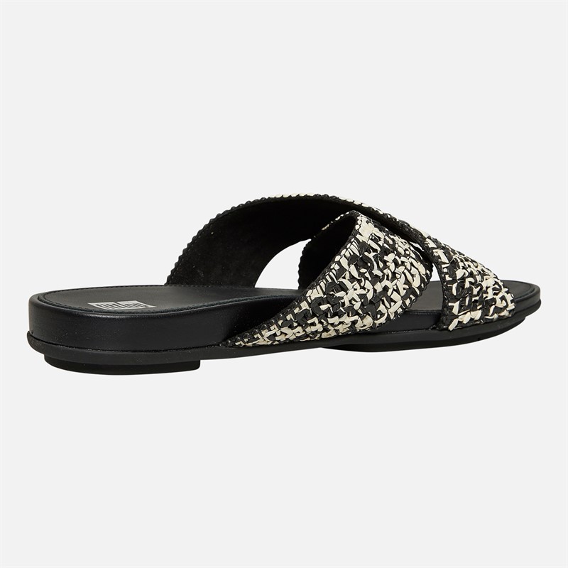 FitFlop Womens Gracie Woven Cross Sliders Black/Ivory Mix