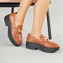 FitFlop Womens Luma Chunky Snaffle Leather Demi Wedge Loafers Deep Tan