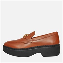 FitFlop Womens Luma Chunky Snaffle Leather Demi Wedge Loafers Deep Tan